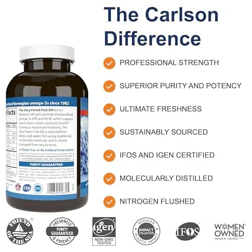 Carlson Fish Oil 700 mg Omega-3 Lemon | Heart, Brain & Joint Support (70-120 chars) thumbnail 2