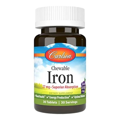 Carlson Chewable Iron, 27 mg | Superior Absorption, 30 Chewable Tablets thumbnail 1