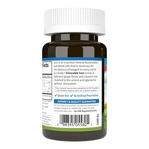 Carlson Chewable Iron, 27 mg | Superior Absorption, 30 Chewable Tablets thumbnail 3