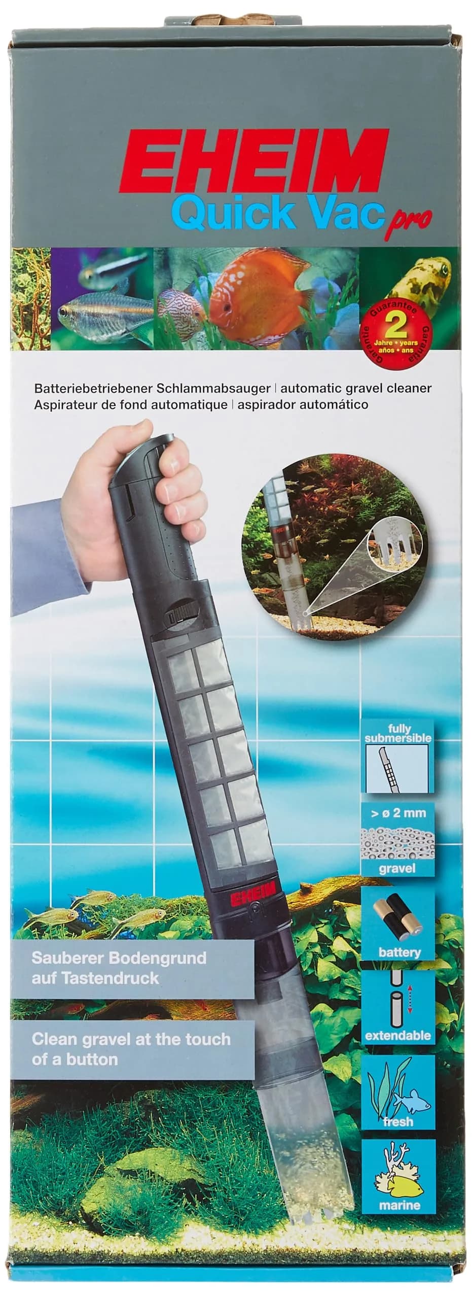 Eheim Quick Vac Pro Automatic Gravel Cleaner & Sludge Extractor (43.2cm / 17in) | Battery Operated Aquarium Siphon — Black