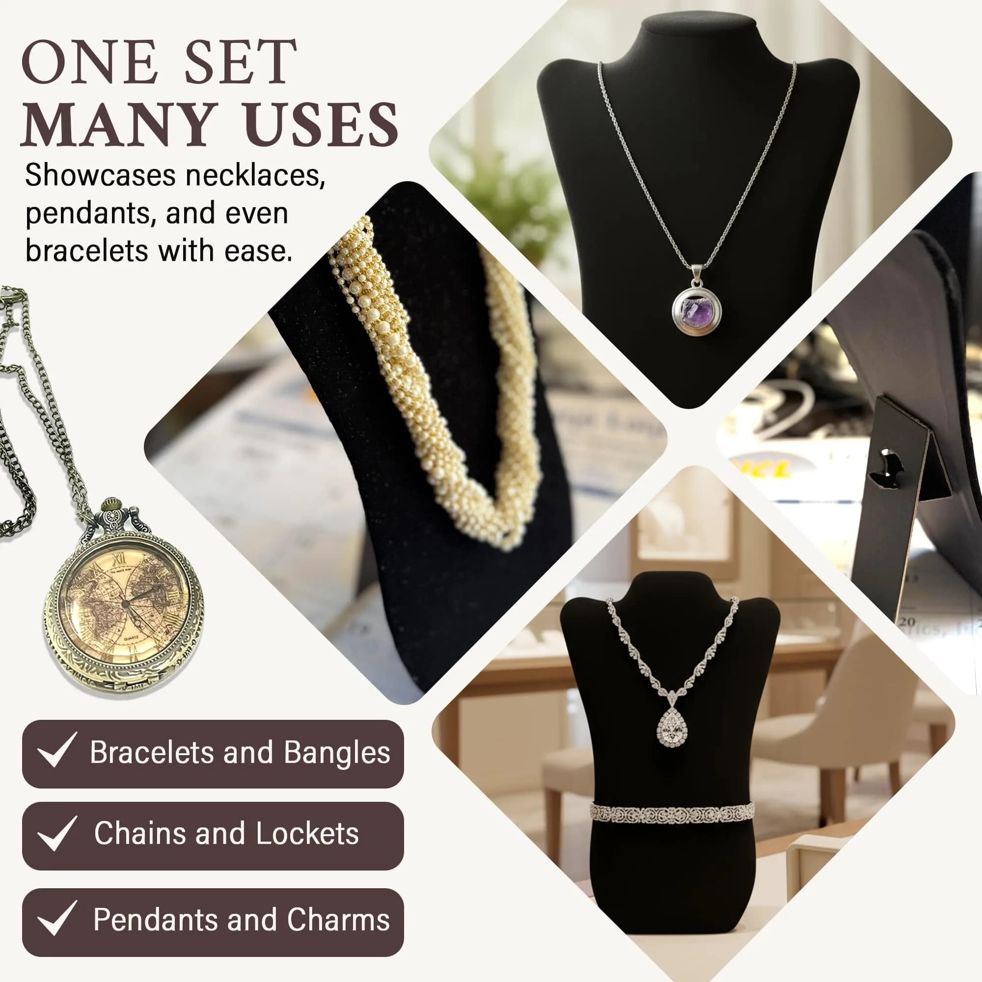 RJ Displays Black Velvet Necklace Display Stand 14" H | Professional Jewelry Display for Vendors - view 5