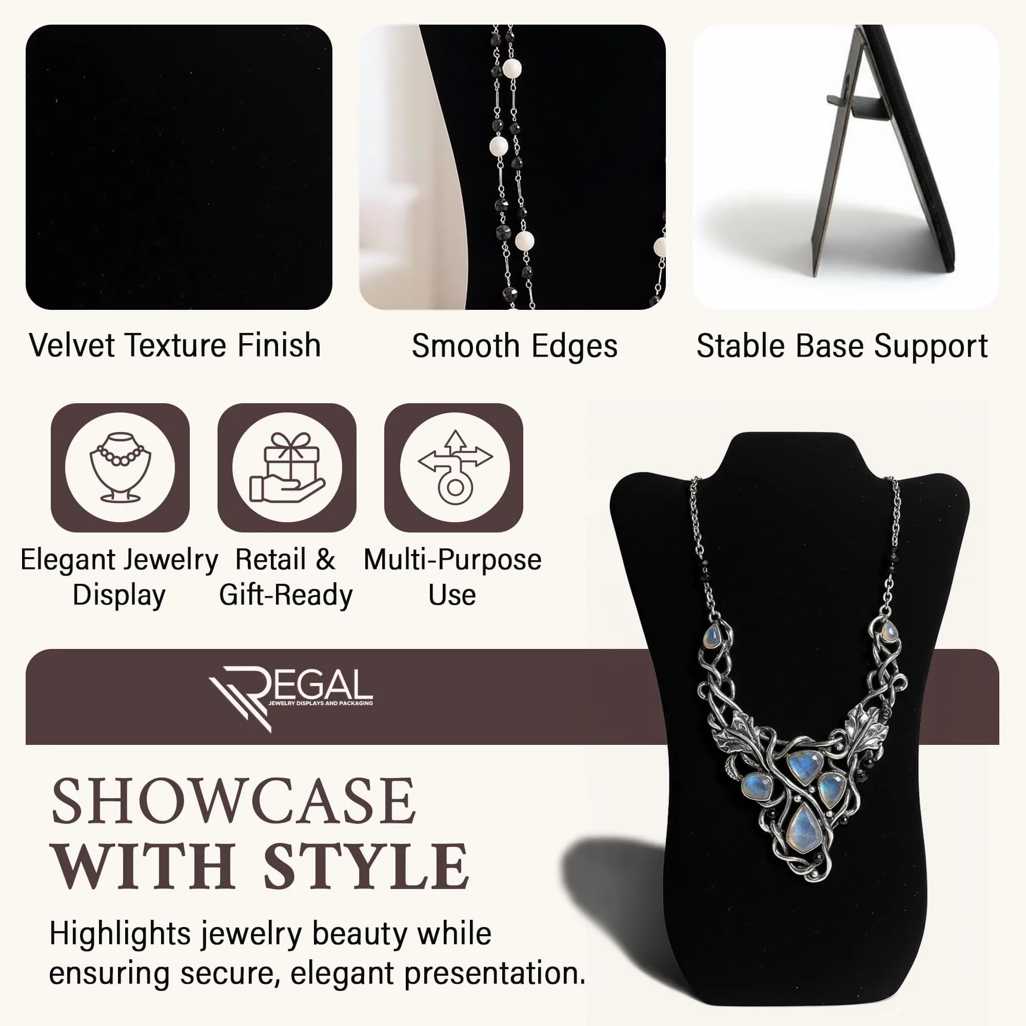 RJ Displays Black Velvet Necklace Display Stand 14" H | Professional Jewelry Display for Vendors - view 3