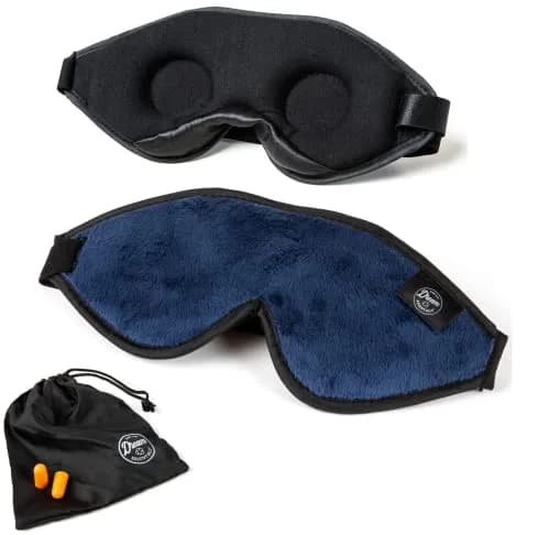 Dream Essentials Escape 3D Sleep Mask, Earplugs & Pouch | Contoured Light Block, Memory Foam, Navy Blue thumbnail 1