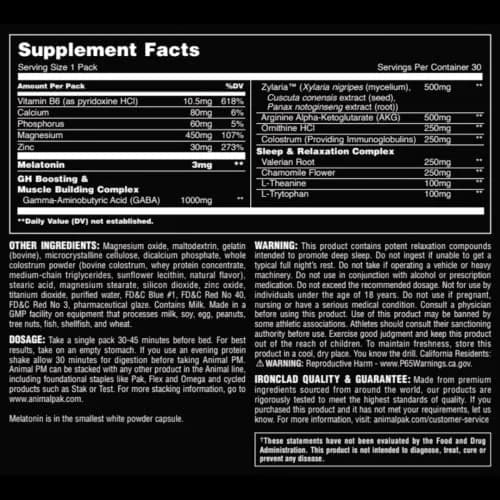 Animal PM Sleep Aid for Adults 30 Count | Non-Habit Forming Relaxation with Melatonin, L-Theanine, Zinc, Magnesium, GABA thumbnail 7