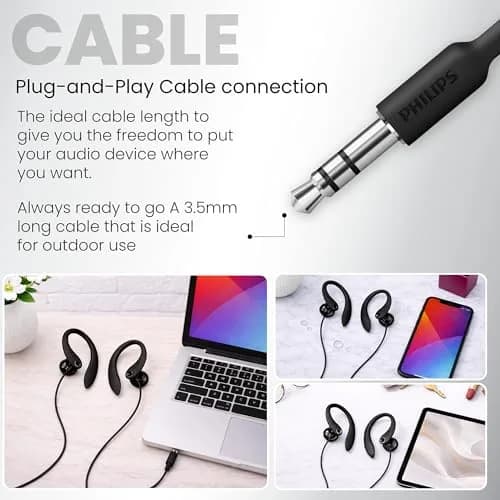 PHILIPS Headphones Black | Flexible Earhook, Wired, 3.5mm, 15mm Driver, 1.2m Cable, 1 Year Warranty thumbnail 7