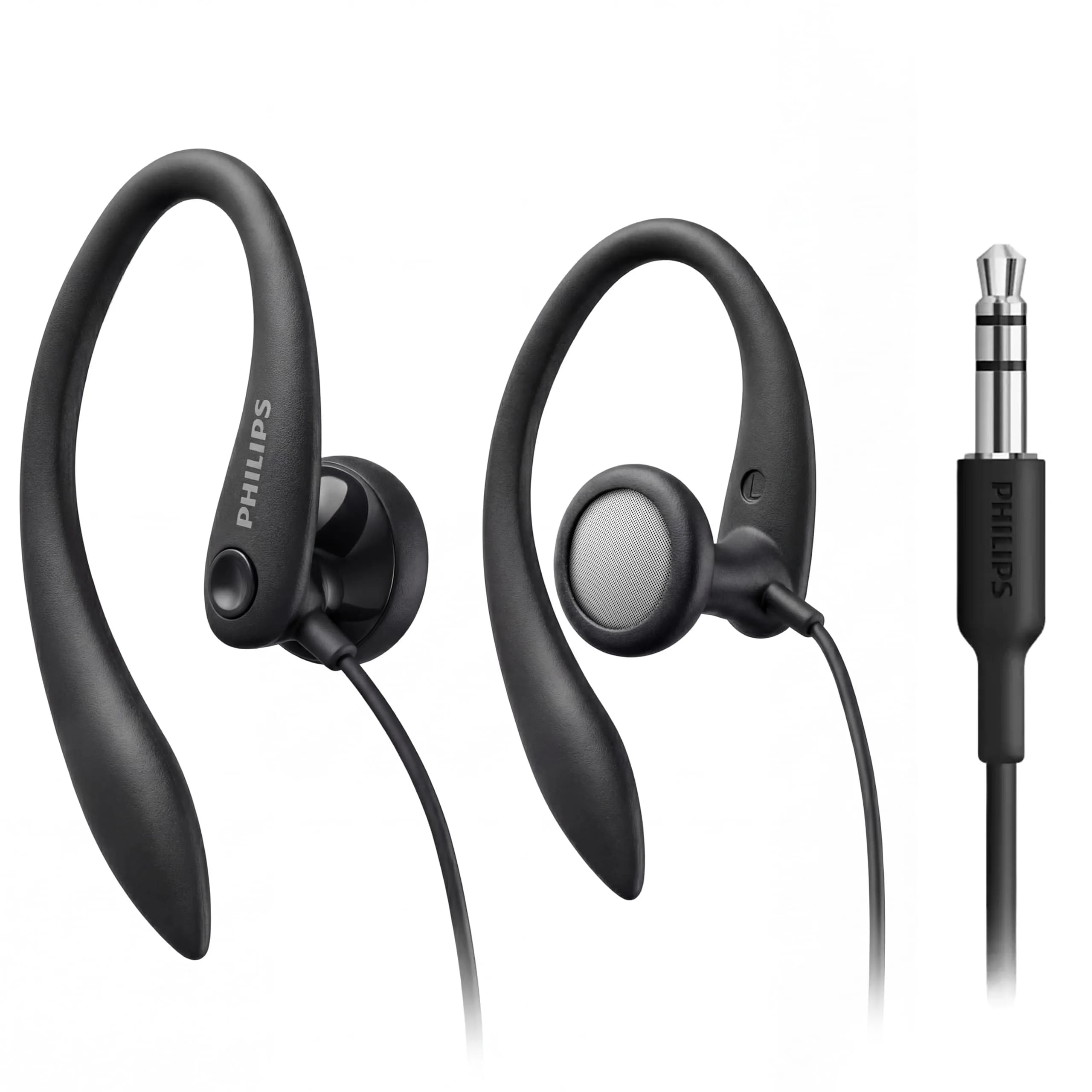 PHILIPS Headphones Black | Flexible Earhook, Wired, 3.5mm, 15mm Driver, 1.2m Cable, 1 Year Warranty