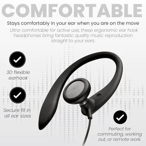 PHILIPS Headphones Black | Flexible Earhook, Wired, 3.5mm, 15mm Driver, 1.2m Cable, 1 Year Warranty thumbnail 4