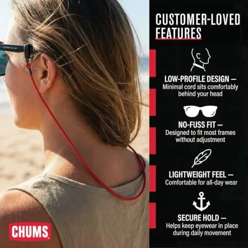 Chums Lens Leash Eyewear Retainer & Glasses Lanyard (Red) | Durable Polyester Cord for All Outdoor Activities thumbnail 2