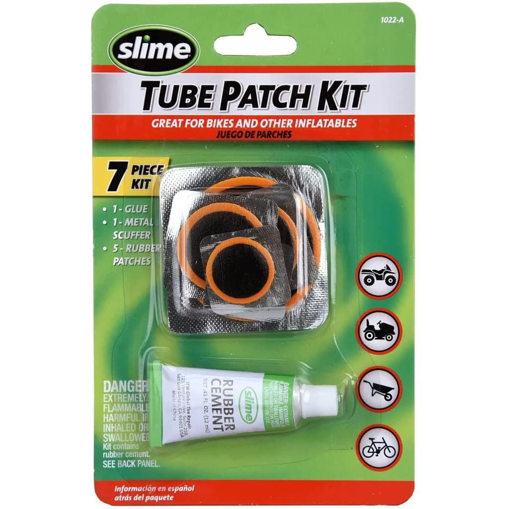 Slime Tube Rubber Patch Kit 5 Patches, Scuffer & Glue | Fixes Bike Punctures