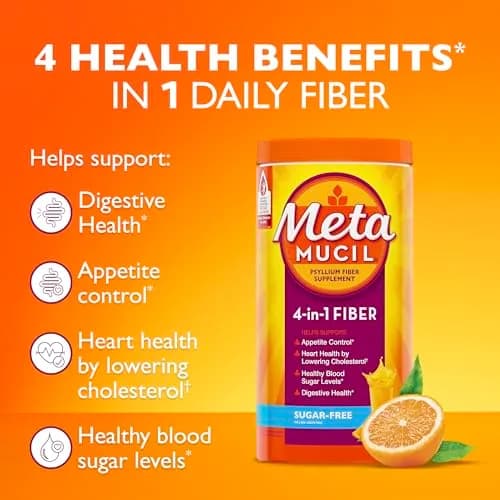 Metamucil Sugar-Free Orange Psyllium Husk Fiber Powder 180 Servings (180 tsp) | Supports Digestive Health & Heart Health thumbnail 2