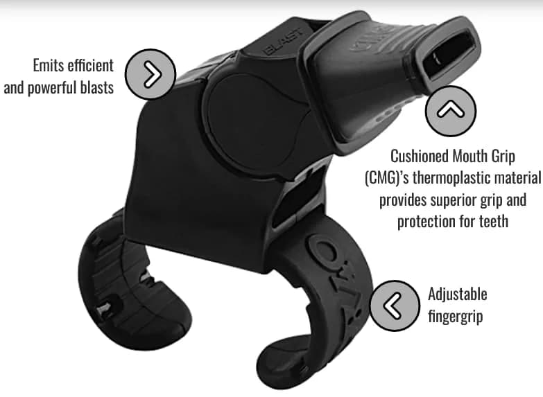 Fox 40 Sonik Blast CMG Fingergrip Pealess Whistle - Black | Loud 120+ dB Signal for Large Crowds thumbnail 3