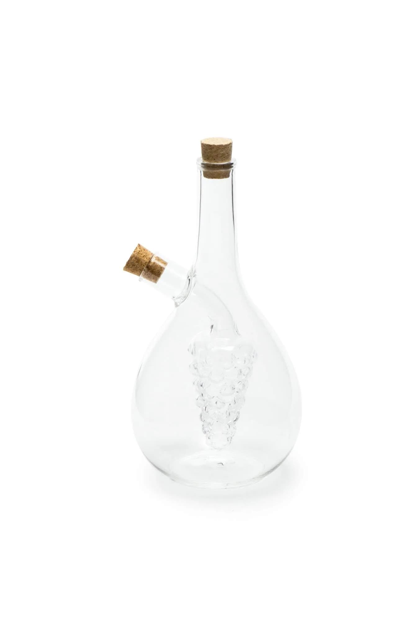 Fox Run Grape Motif Oil and Vinegar Cruet Dispenser Bottle, Clear Borosilicate Glass, Grapes | Elegant 13.5 oz dual pour bottle (70-120c)