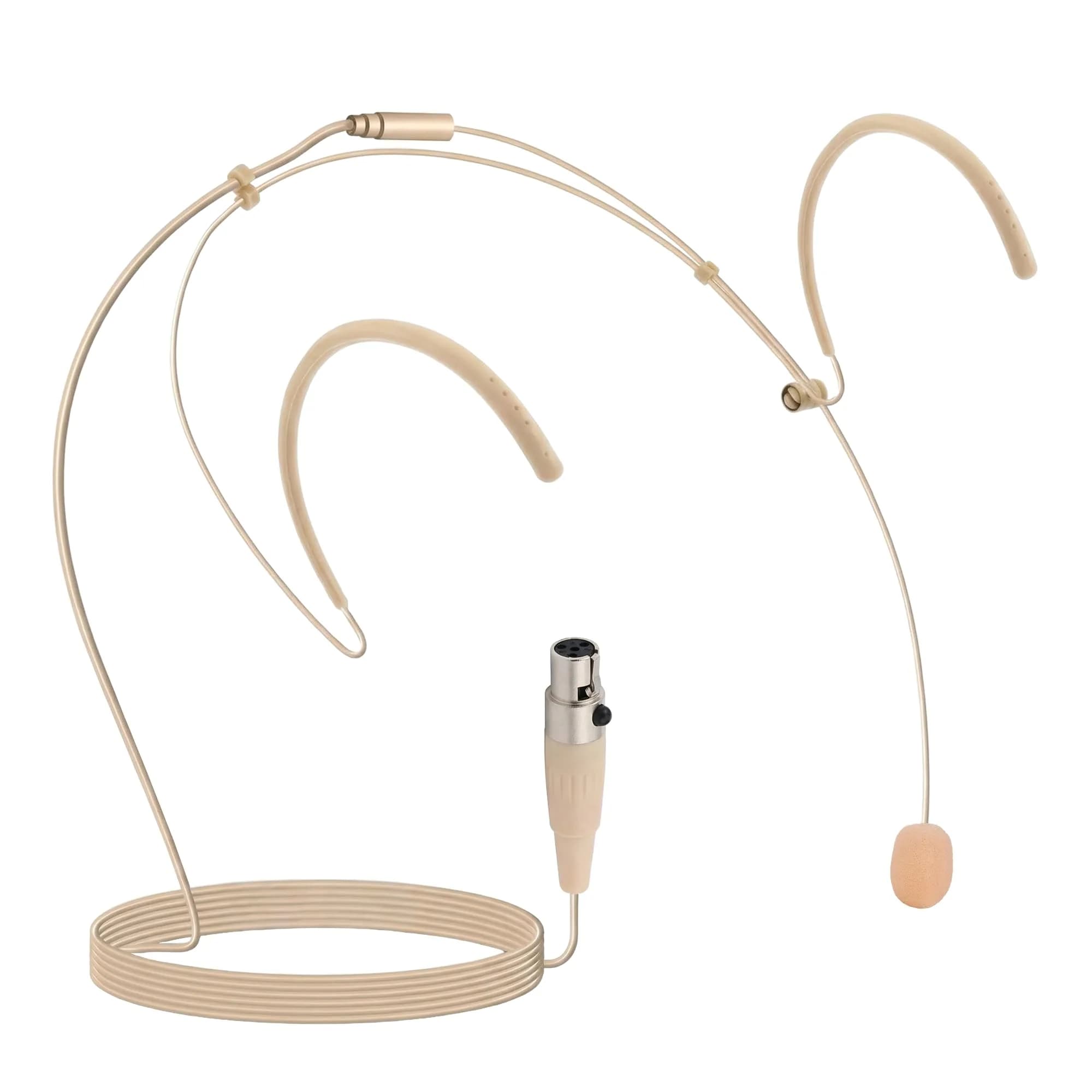 Pyle Pro Dual Over-Ear Headset Microphone - Professional Omni-Directional Condenser Mic with 4-Pin Mini XLR, 3.9ft Cable, Windscreen (Beige) | Secure Fit, Pro Audio — Beige/Matches Various Skin Types
