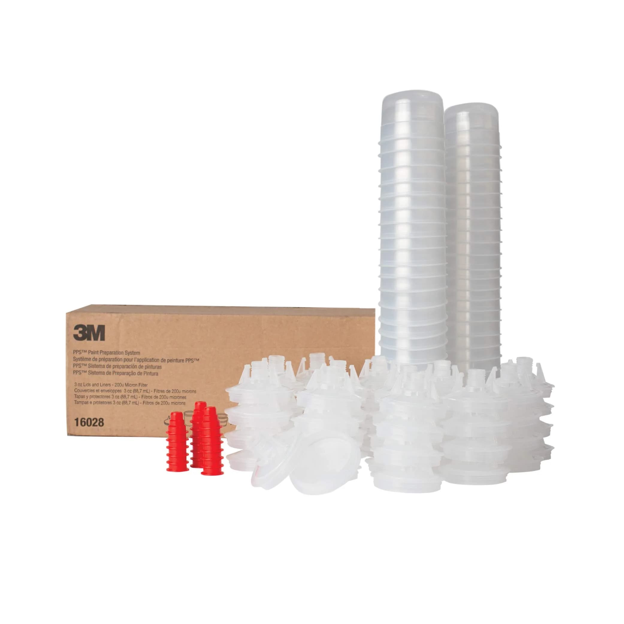 3M PPS Original Series Paint Spray Cup Lids and Liners Kit, 16000 | 22 oz, 200-micron Filter, Less Waste — White