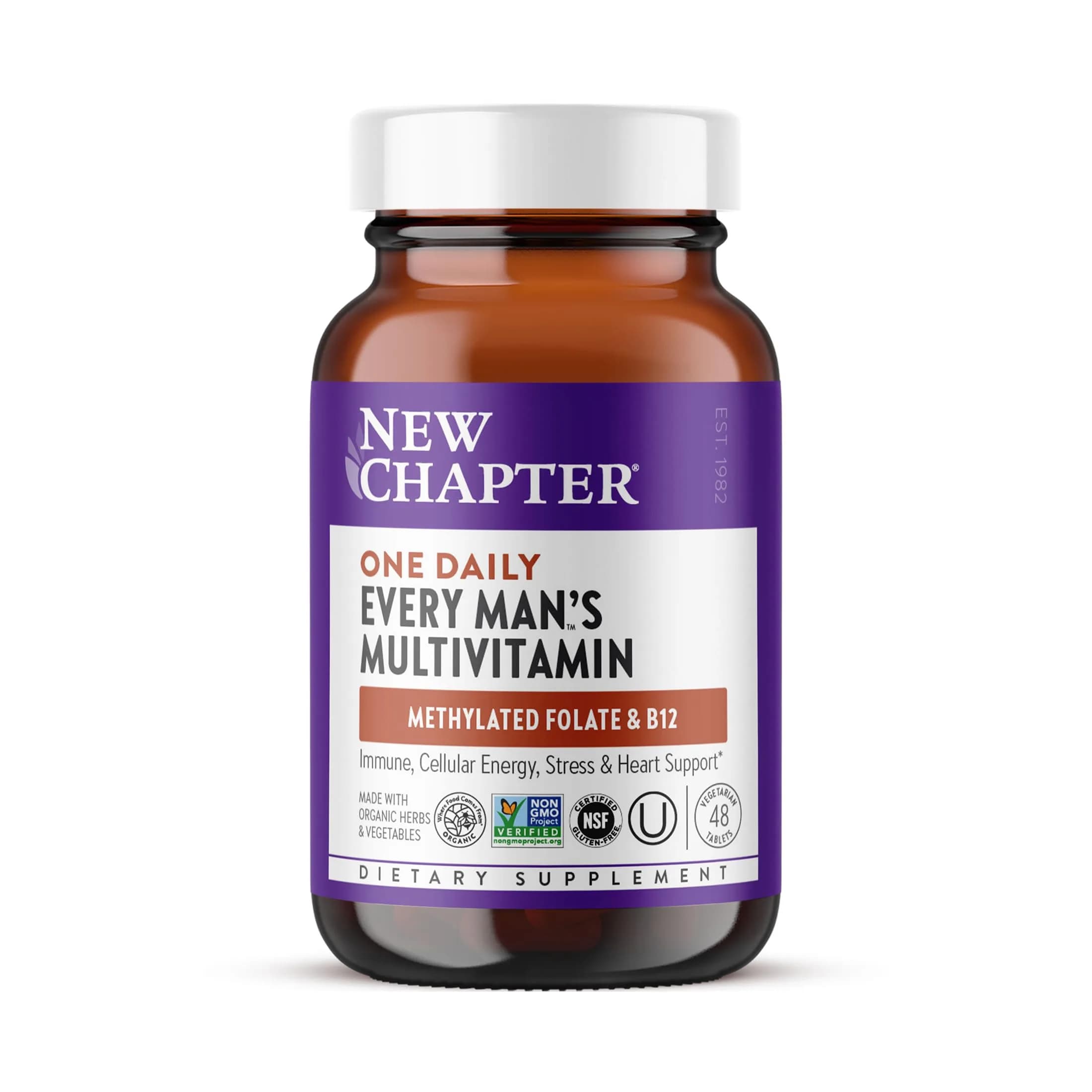 New Chapter Men's One Daily Multivitamin 48 Tablets | Organic, Gentle on Stomach, Supports Energy & Immunity — Caplet