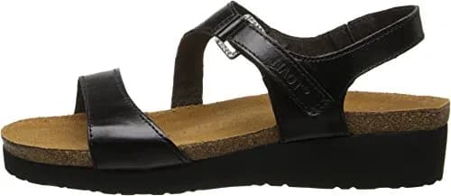 NAOT Pamela Sandal Black Madras Leather | Elegant Two-Strap Casual Wedge for Women thumbnail 2