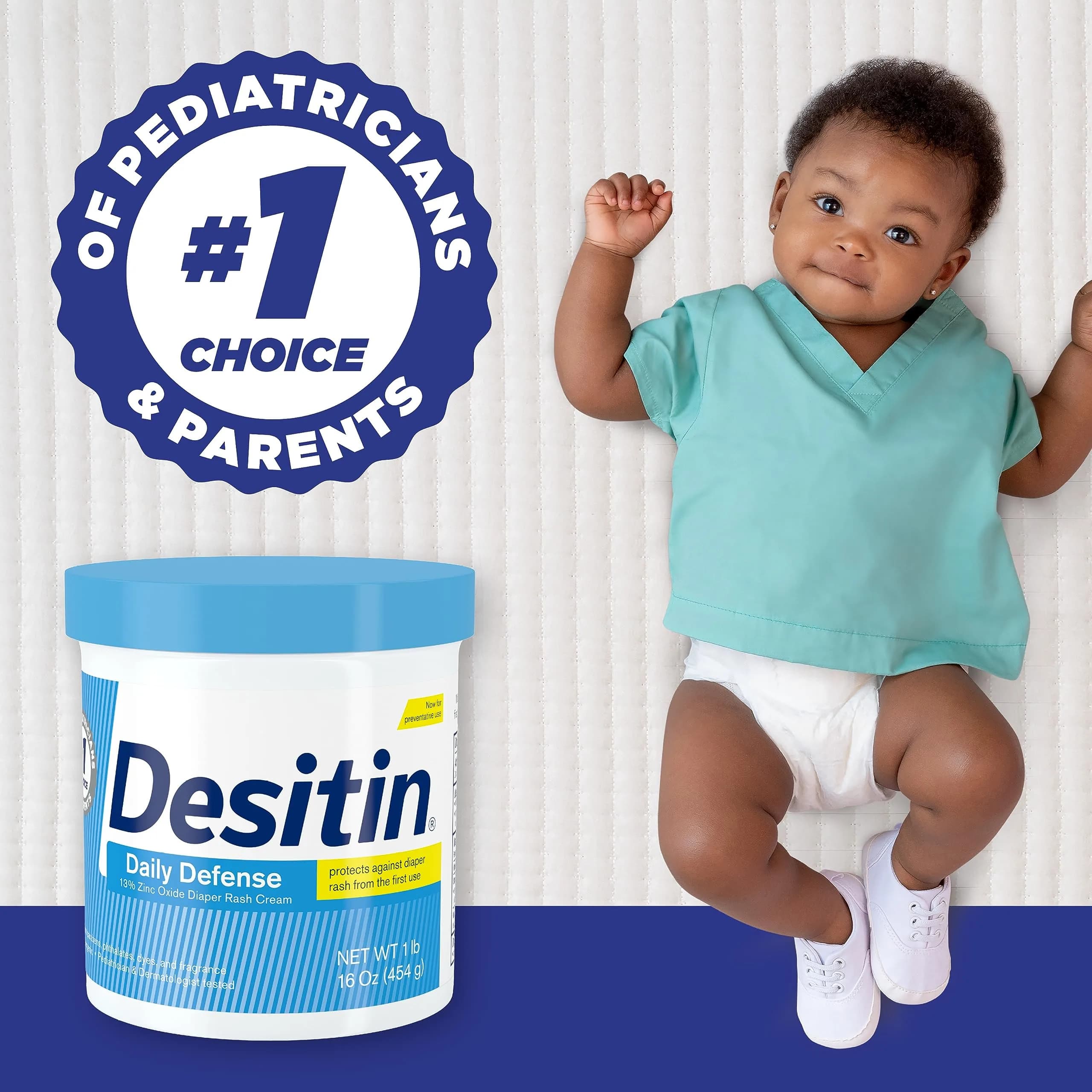 Desitin Daily Defense Baby Diaper Rash Cream with 13% Zinc Oxide, Hypoallergenic, Dye-, Phthalate- & Paraben-Free, 473ml (16 oz) - view 5
