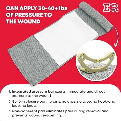 Ever Ready First Aid Israeli Compression Bandage 6" Black | Hemorrhage Control & Trauma Dressing thumbnail 3