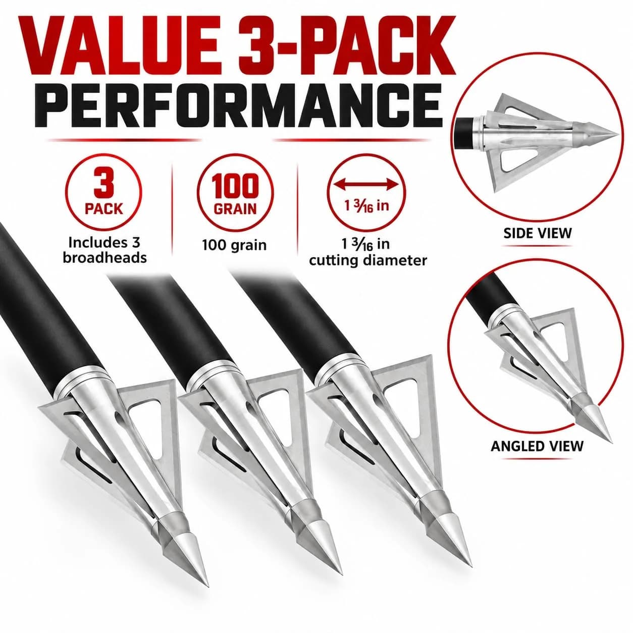Grim Reaper Razortip 100 Grain Expandable Broadhead, 3-Blade, 1-3/8" | High Penetration & Precision (120 chars) — Hades Fixed Blade 100 Grain thumbnail 4