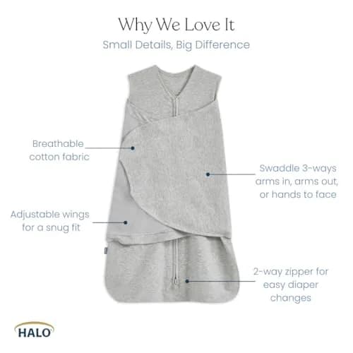 HALO SleepSack Swaddle | Cotton | 1.5 TOG | 68-75°F | 6-12 lbs |Cream | Safe Baby Sleep thumbnail 3