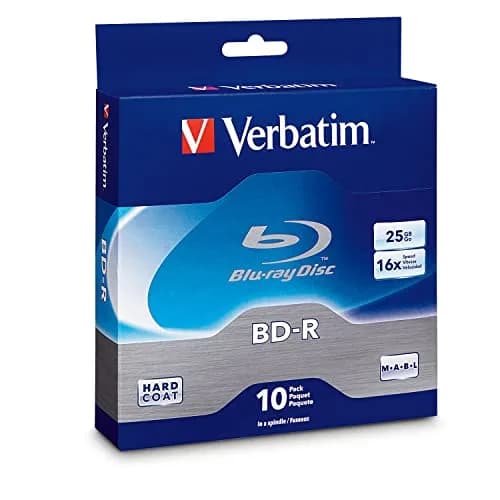 Verbatim BD-R 25GB 16X Blu-ray Recordable Discs with HardCoat, 10 Pack | 68.5 Minute Audio Recording thumbnail 1
