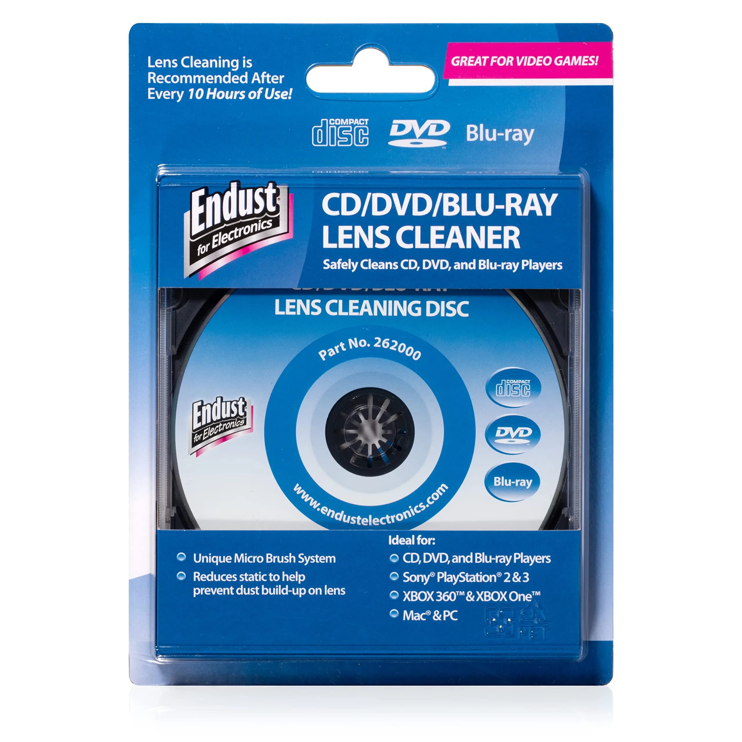 Endust for Electronics CD/DVD/Blu-Ray Lens Cleaner 1 Cleaner | Cleans Laser Lens Removing Dust and Debris - main product image