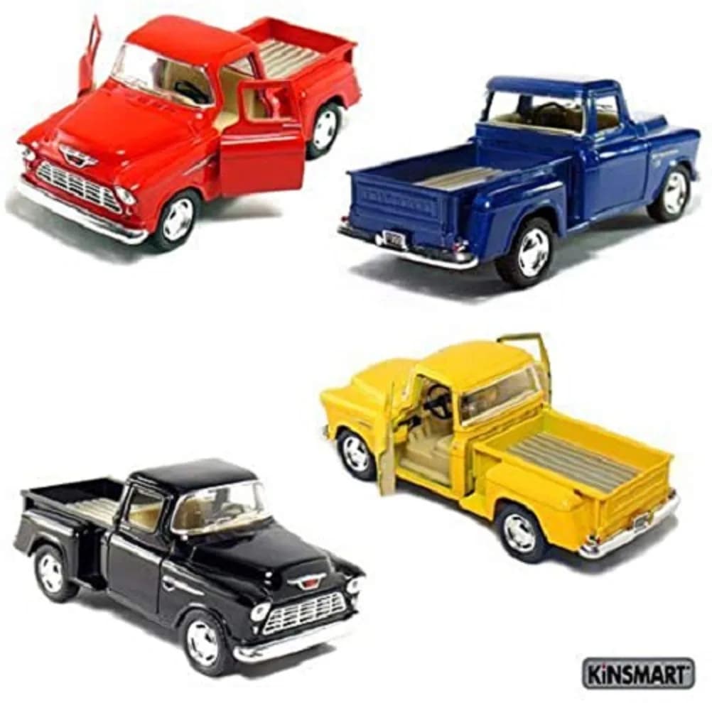 KiNSMART 1955 Chevrolet Stepside Pickup Truck 5 Inch 1:32 Scale Die Cast Metal Authentic Model — 4set