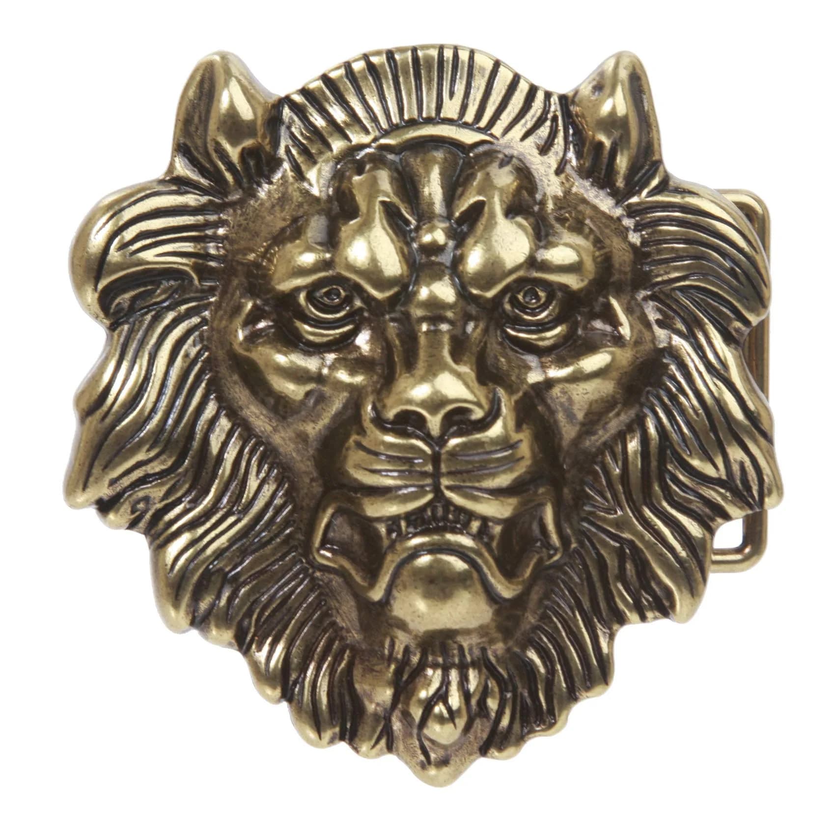 Beltiscool Lion Belt Buckle Brass Vintage Style, 8.9 cm (3.5") X 8.3 cm (3.25") — Brass