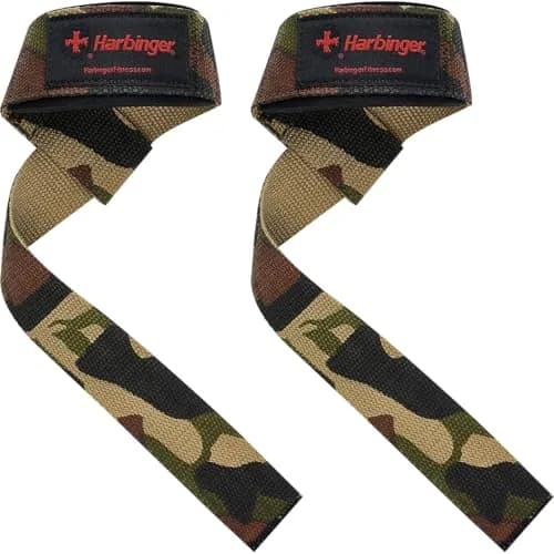 Harbinger Padded Cotton Lifting Straps with NeoTek Cushioned Wrist (Pair, Camo) | 53 cm (21.5 in) Length thumbnail 1