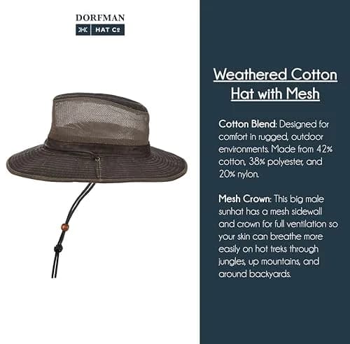 Dorfman Pacific Weathered Cotton Big Brim with Mesh Men’s Sun Hat | Adventure-Ready, Ventilated & Durable thumbnail 5