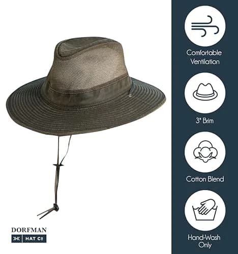 Dorfman Pacific Men's Weathered Cotton Big Brim with Mesh Large | Rugged Sun Hat for Outdoors thumbnail 2