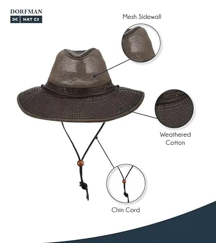 Dorfman Pacific Men's Weathered Cotton Big Brim with Mesh Large | Rugged Sun Hat for Outdoors thumbnail 3