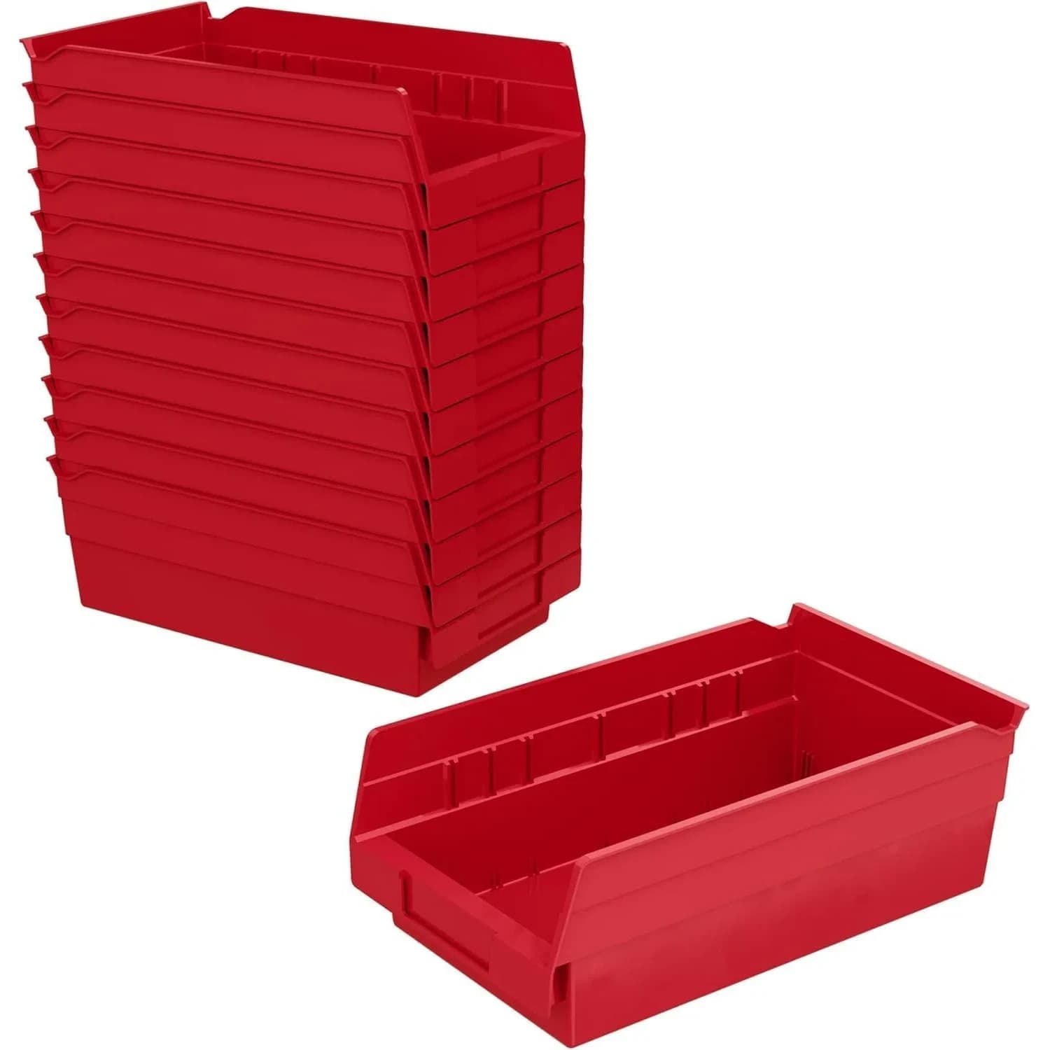 Akro-Mils Heavy Duty Plastic Shelf Bins 12" x 6.5" x 4" Red (12-Pack) | Industrial Grade Polymer Storage Containers