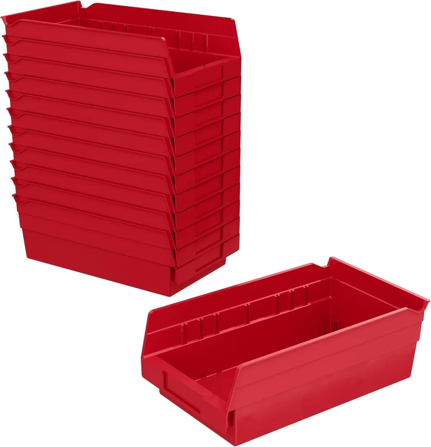 Akro-Mils Heavy Duty Plastic Shelf Bins 12" x 6.5" x 4" Red (12-Pack) | Industrial Grade Polymer Storage Containers - main product image