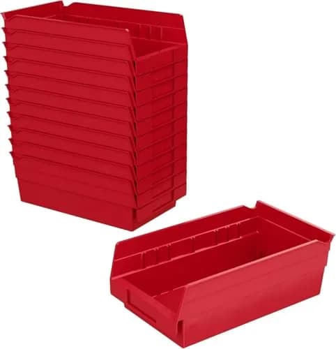 Akro-Mils Heavy Duty Plastic Shelf Bins 12" x 6.5" x 4" Red (12-Pack) | Industrial Grade Polymer Storage Containers thumbnail 1