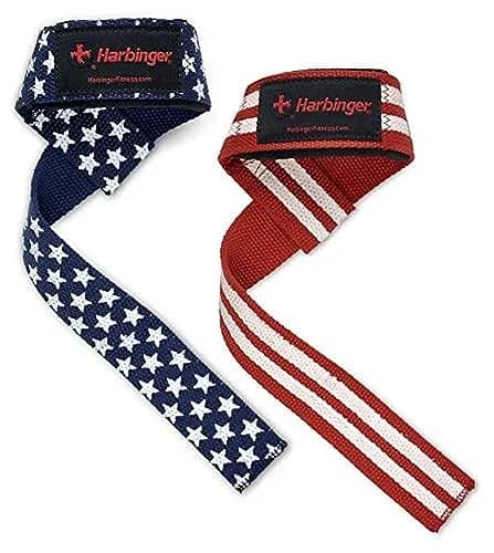 Harbinger Padded Cotton Weight Lifting Straps with NeoTek Cushioned Wrist (Pair, Flag) 41cm (1.5") | Strength Training Support thumbnail 1