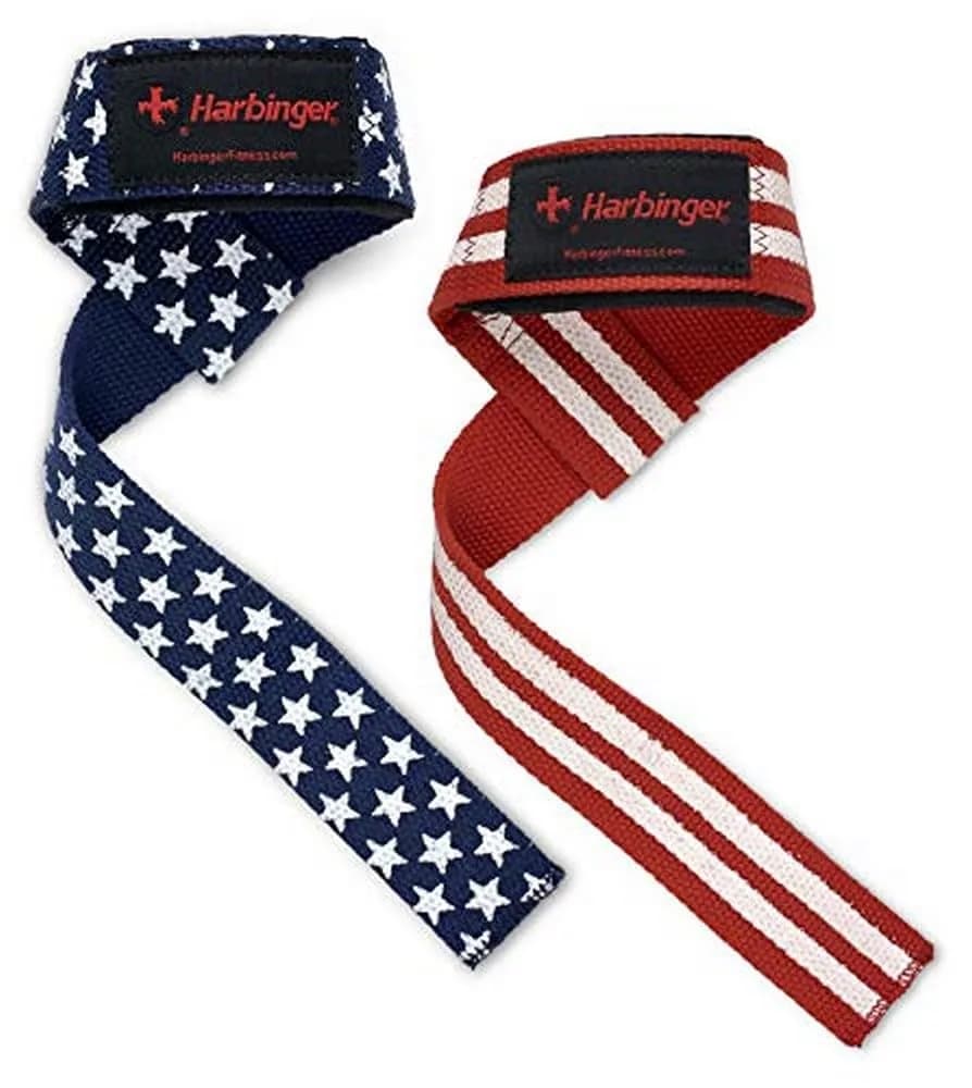 Harbinger Padded Cotton Lifting Straps with NeoTek Cushioned Wrist (Pair, Merlot) | Secure Grip for Heavy Lifts — Flag