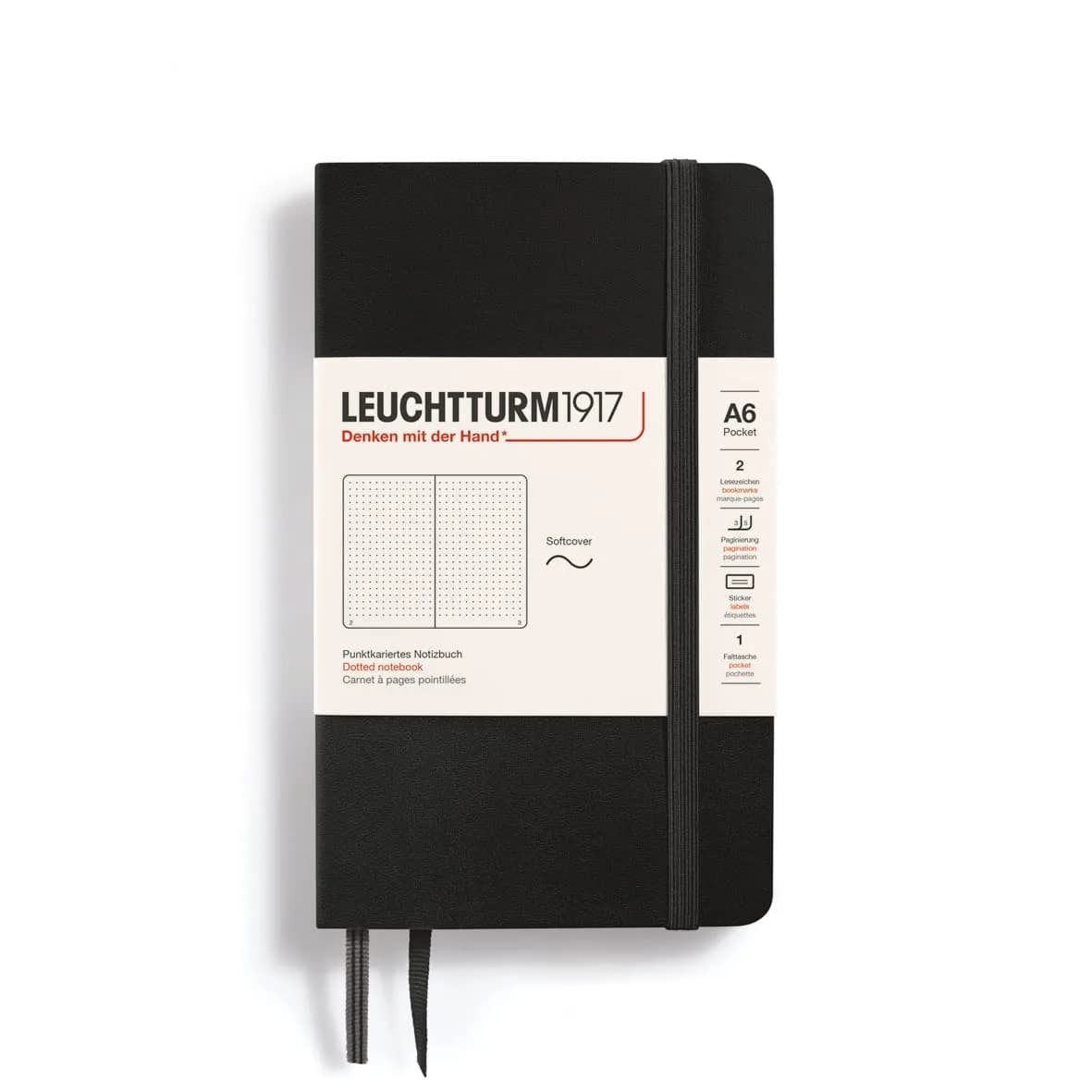 LEUCHTTURM1917 Notebook Softcover Pocket A6-123 Pages Navy | Lightweight, Practical & Durable — Black / Dotted thumbnail 1