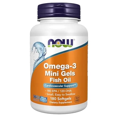 NOW Omega-3 Mini Gels 180 Softgels | Molecularly Distilled Fish Oil for Heart Support thumbnail 1