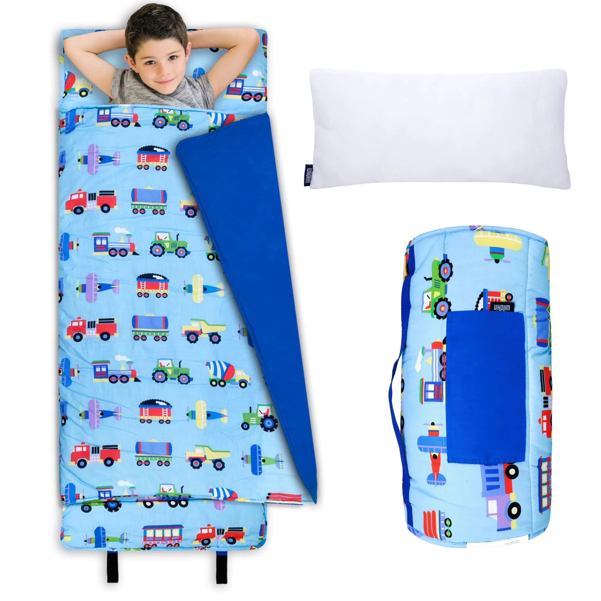 Wildkin Nap Mat with Pillow and Blanket | Preschool Rest Mat, Trains, Planes, Trucks (One Size) - main product image