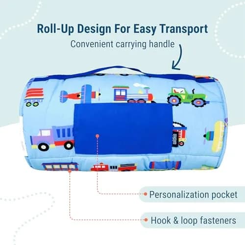 Wildkin Nap Mat with Pillow and Blanket | Preschool Rest Mat, Trains, Planes, Trucks (One Size) thumbnail 4