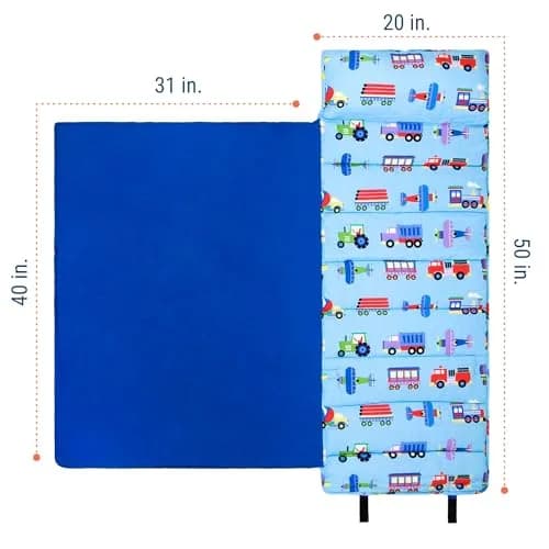 Wildkin Nap Mat with Pillow and Blanket | Preschool Rest Mat, Trains, Planes, Trucks (One Size) thumbnail 5