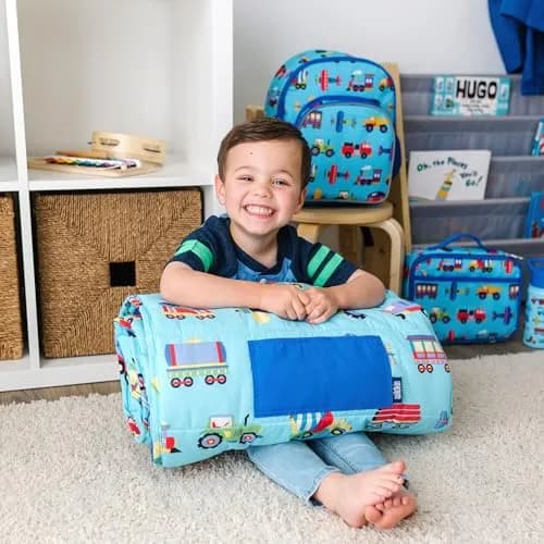 Wildkin Nap Mat with Pillow and Blanket | Preschool Rest Mat, Trains, Planes, Trucks (One Size) thumbnail 2