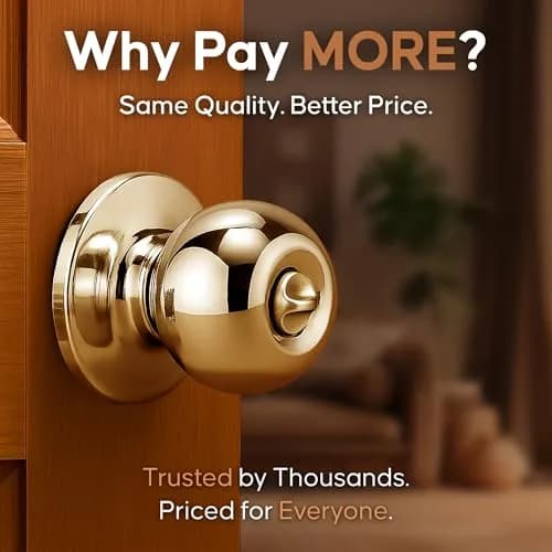 Copper Creek Privacy Interior Door Knob – ANSI Grade-3 Certified, Heavy Duty Handle, Easy Install, Reversible, Polished Brass (1 Pack) thumbnail 6