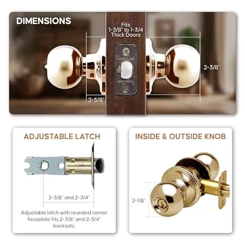 Copper Creek Entry Door Knob – Keyed Entry Handle with Lock and Key, ANSI Grade-3 Certified, DIY-Friendly Install for Interior and Exterior Doors – Polished Brass (1 Pack) thumbnail 4