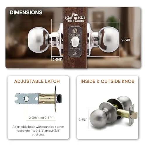 Copper Creek Passage Interior Door Knob – ANSI Grade-3 Certified, Heavy Duty Handle, Easy Install, Reversible, Satin Stainless (1 Pack) thumbnail 4
