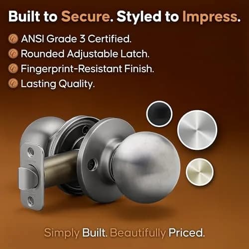 Copper Creek Passage Interior Door Knob – ANSI Grade-3 Certified, Heavy Duty Handle, Easy Install, Reversible, Satin Stainless (1 Pack) thumbnail 5