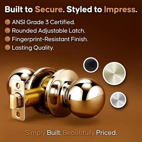 Copper Creek Passage Interior Door Knob – ANSI Grade-3 Certified, Heavy Duty Handle, Easy Install, Reversible, Polished Brass (1 Pack) thumbnail 5