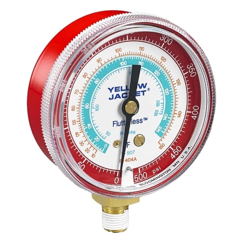 Yellow Jacket Pressure Gauge 0-500 psi | NIST Traceable, Alloy Steel, Red