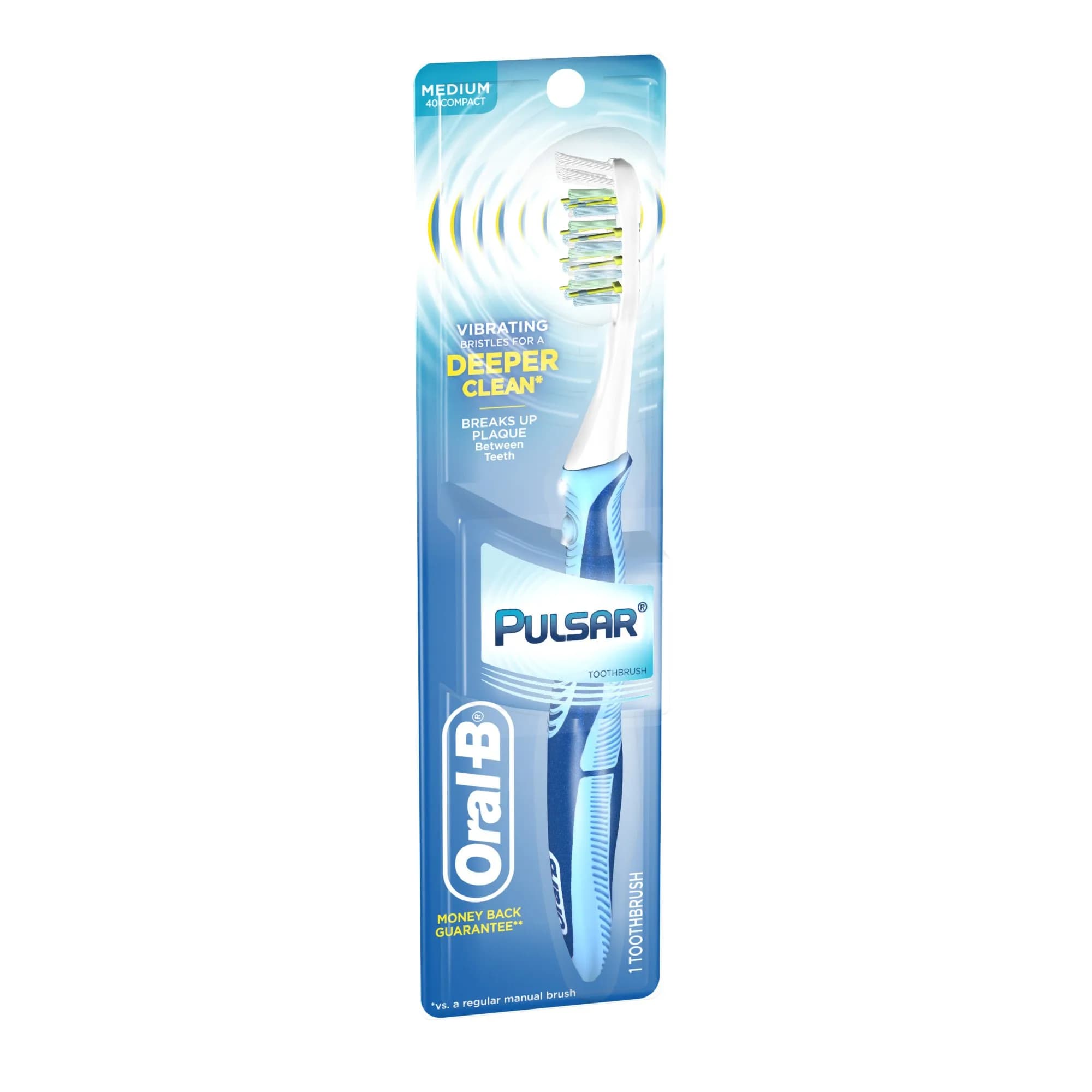Oral-B Pulsar Medium Vibrating Toothbrush 3-Pack | Pressure-Sensitive Split Head — Blue